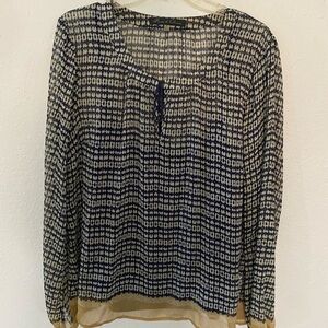 Rose &‎ Olive sheer navy with tan blouse